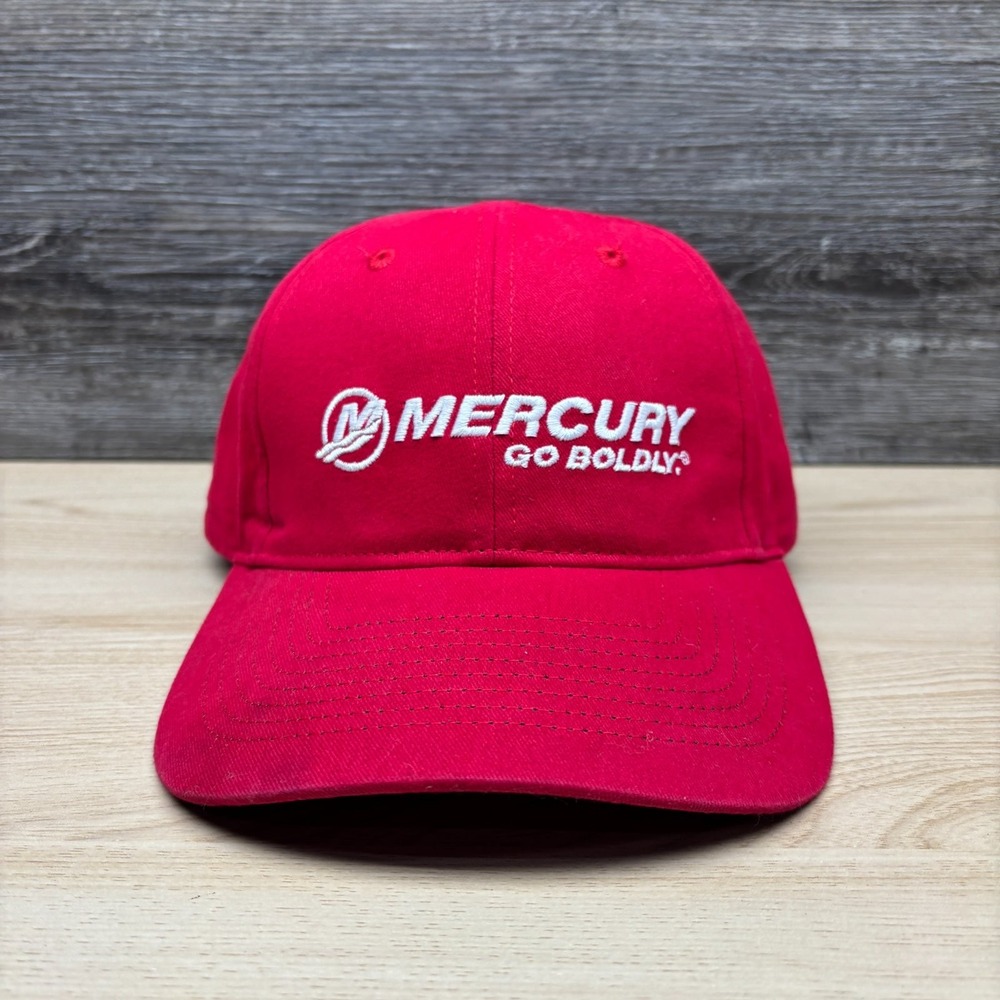 Mercury Hat Cap Strap Back Red Go Boldly Logo Marine Outboard Boat Engine Promo